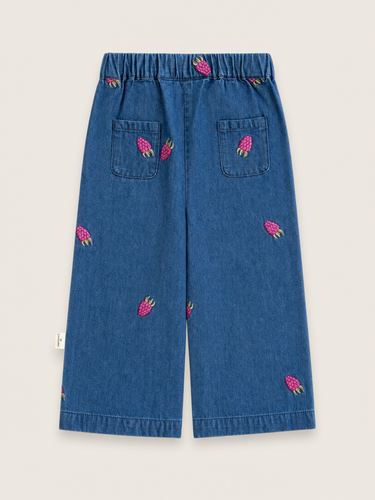 Rosemary Denim pants ∼ Small raspberries embroidery