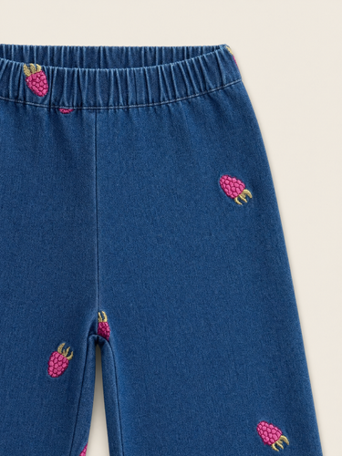 Rosemary Denim pants ∼ Small raspberries embroidery